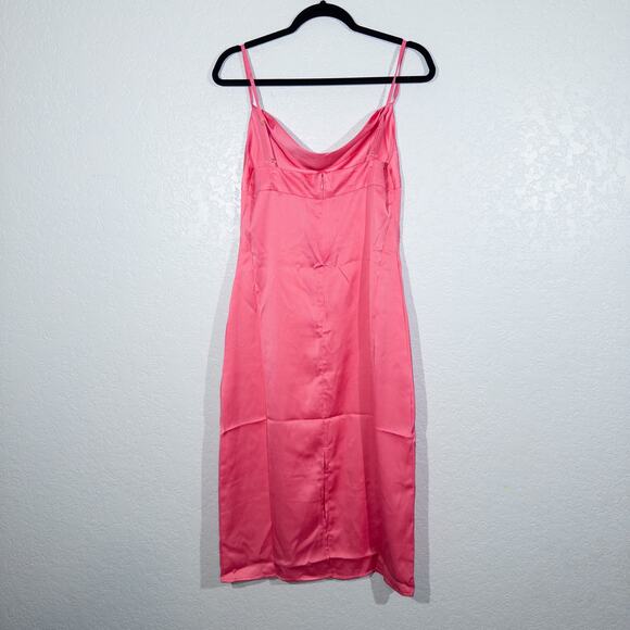 NWT WeWoreWhat Hot Pink Cowl Neck Satin Charmeuse Midi Dress Size 6 - Picture 8 of 12